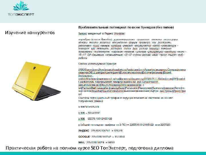 Изучение конкурентов Практическая работа на полном курсе SEO Топ. Эксперт, подготовка диплома 