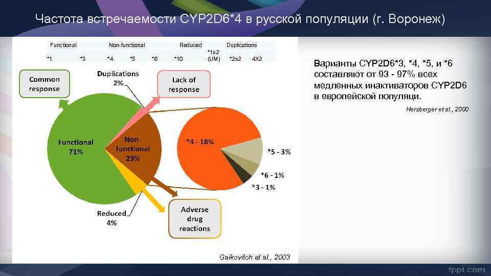 Частота встречаемости CYP 2 D 6*4 в русской популяции (г. Воронеж) Functional *1 Non-functional