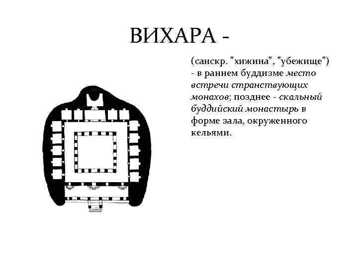 ВИХАРА (санскр. "хижина", "убежище") - в раннем буддизме место встречи странствующих монахов; позднее -