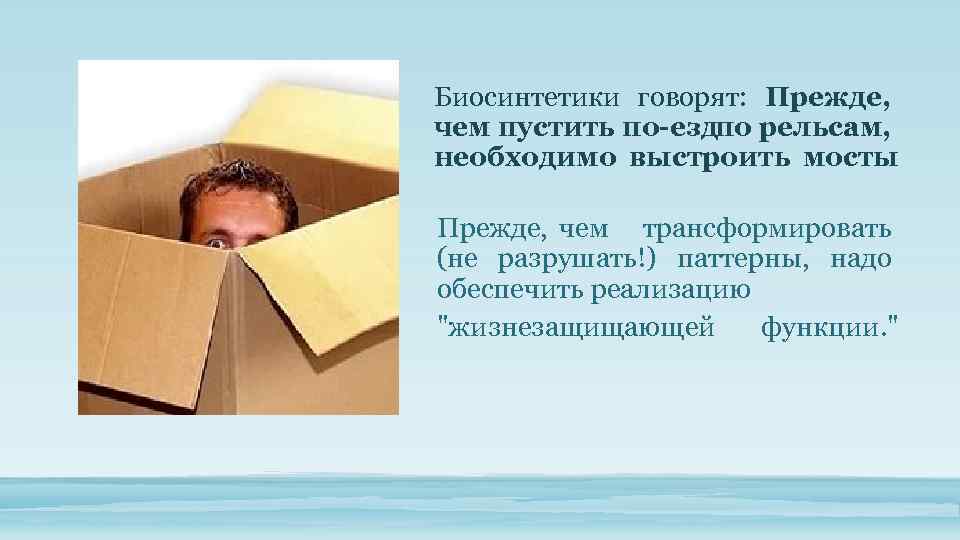 Биосинтетики говорят: Прежде, чем пустить по ездпо рельсам, необходимо выстроить мосты Прежде, чем трансформировать