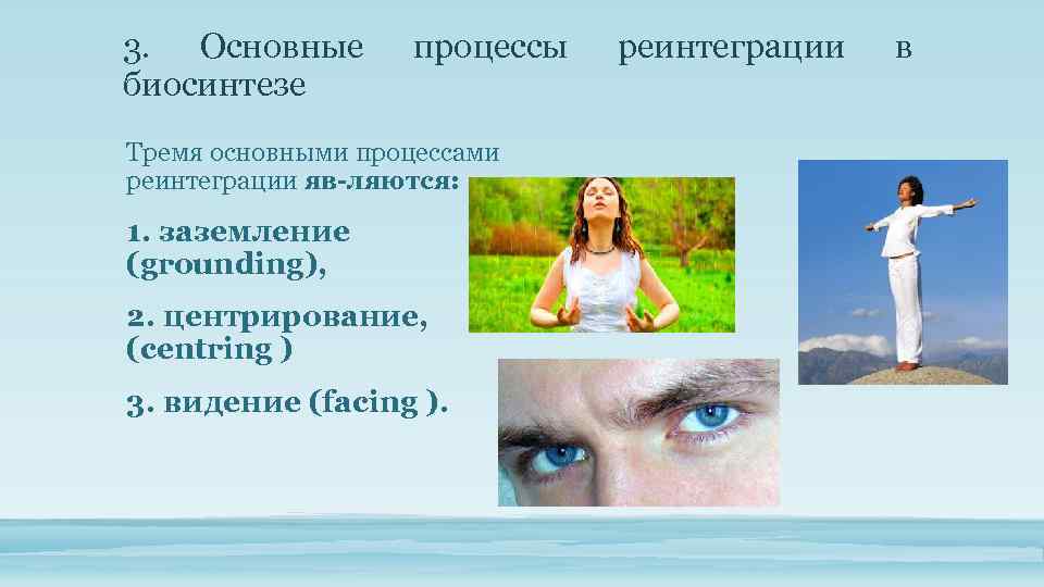 3. Основные биосинтезе процессы Тремя основными процессами реинтеграции яв ляются: 1. заземление (grounding), 2.