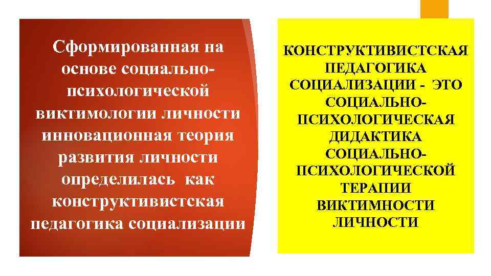 Сформированная на основе социальнопсихологической виктимологии личности инновационная теория развития личности определилась как конструктивистская педагогика