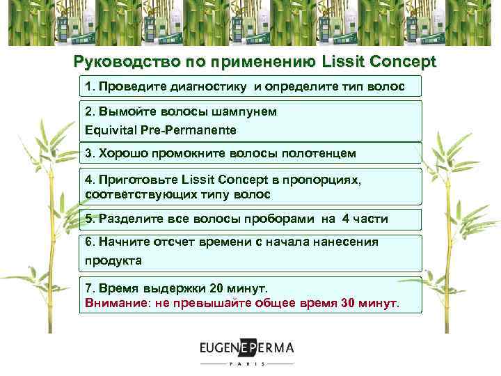 Руководство по применению Lissit Concept 1. Проведите диагностику и определите тип волос 2. Вымойте