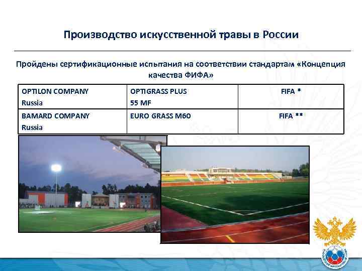 Производство искусственной травы в России Пройдены сертификационные испытания на соответствии стандартам «Концепция качества ФИФА»