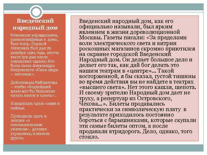Введенский народный дом Основным учреждением, разместившимся в доме, был театр. Первый спектакль был дан