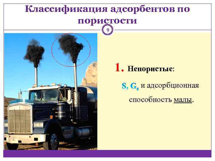 Классификация адсорбентов по пористости 9 1. Непористые: и адсорбционная способность малы. 