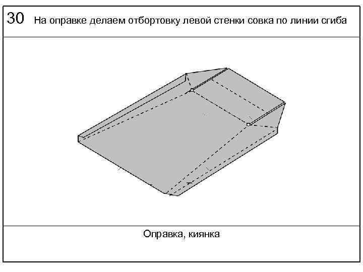 30 На оправке делаем отбортовку левой стенки совка по линии сгиба Оправка, киянка 