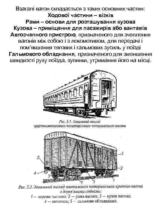 Взагалі вагон складається з таких основних частин: Ходової частини – візків Рами – основи