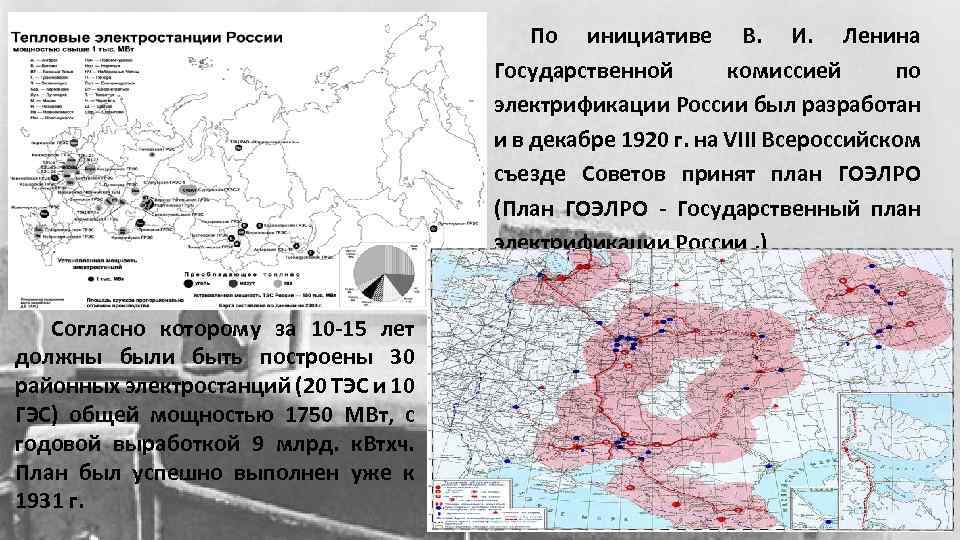По инициативе В. И. Ленина Государственной комиссией по электрификации России был разработан и в