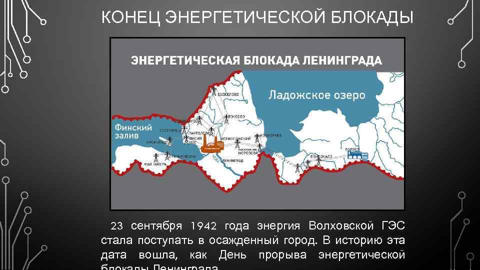КОНЕЦ ЭНЕРГЕТИЧЕСКОЙ БЛОКАДЫ 23 сентября 1942 года энергия Волховской ГЭС стала поступать в осажденный