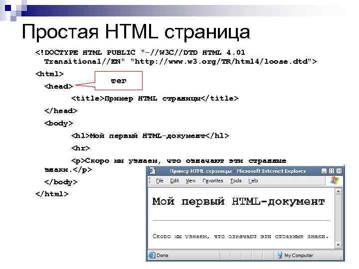 Простая HTML страница <!DOCTYPE HTML PUBLIC 