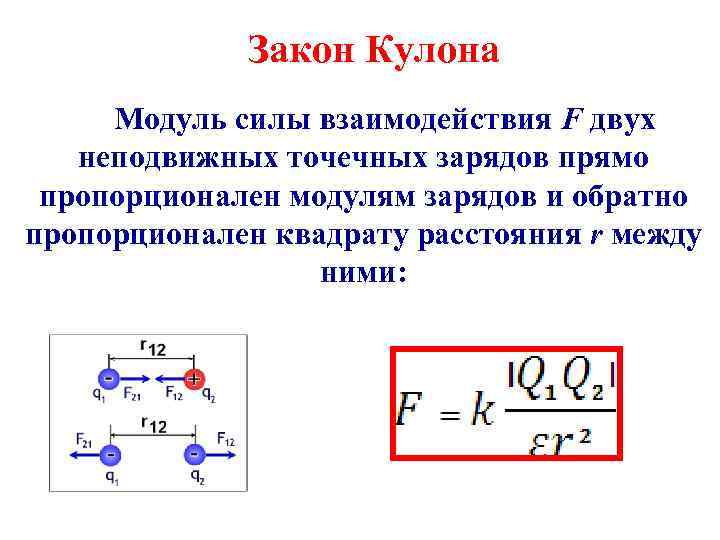 Направления сил взаимодействия зарядов. Модуль взаимодействия двух точечных зарядов. Модуль сил взаимодействия зарядов формула. Модуль силы кулона формула.