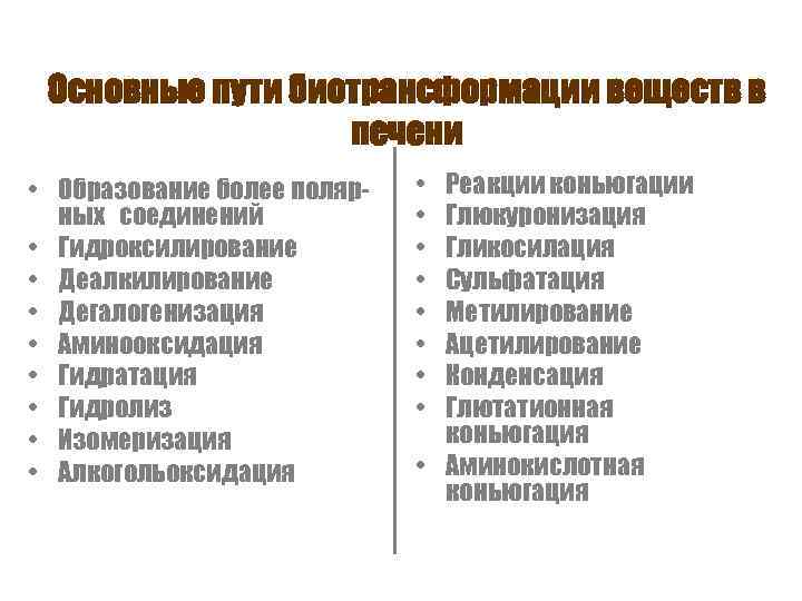 Основные пути биотрансформации веществ в печени • Образование более полярных соединений • Гидроксилирование •