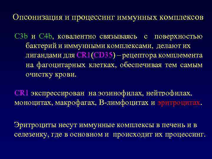 Опсонизация и процессинг иммунных комплексов С 3 b и С 4 b, ковалентно связываясь