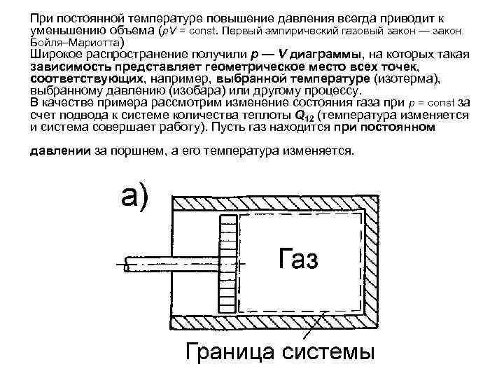 При постоянной температуре повышение давления всегда приводит к уменьшению объема (p. V = const.