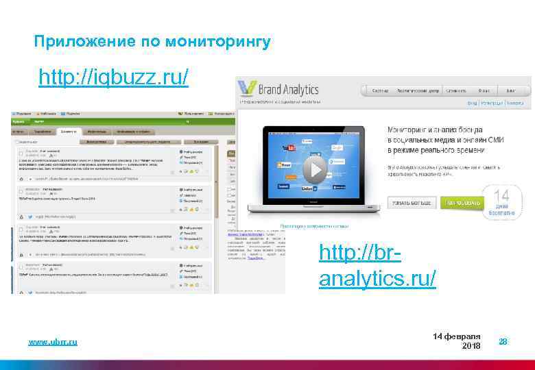 Приложение по мониторингу http: //iqbuzz. ru/ http: //branalytics. ru/ www. ubrr. ru 14 февраля
