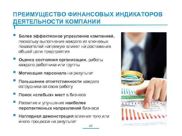 ПРЕИМУЩЕСТВО ФИНАНСОВЫХ ИНДИКАТОРОВ ДЕЯТЕЛЬНОСТИ КОМПАНИИ § Более эффективное управление компанией, поскольку выполнение каждого из