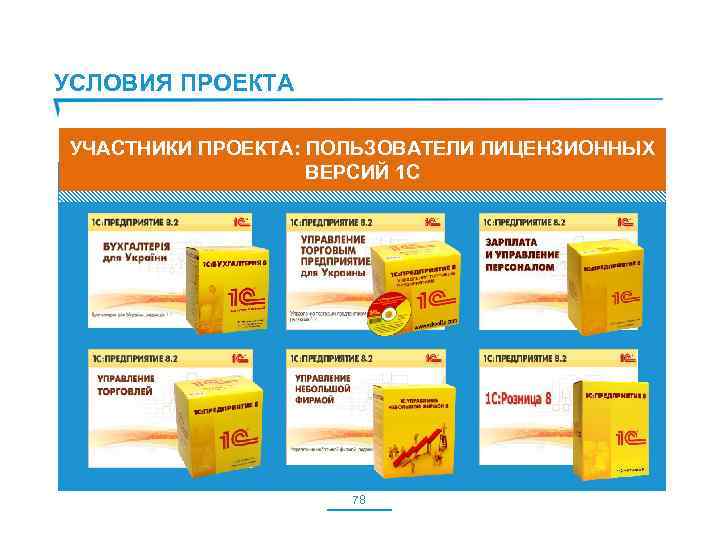 УСЛОВИЯ ПРОЕКТА УЧАСТНИКИ ПРОЕКТА: ПОЛЬЗОВАТЕЛИ ЛИЦЕНЗИОННЫХ ВЕРСИЙ 1 С 78 