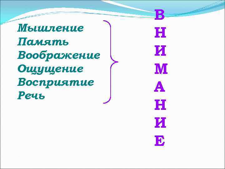 Мышление Память Воображение Ощущение Восприятие Речь В Н И М А Н И Е