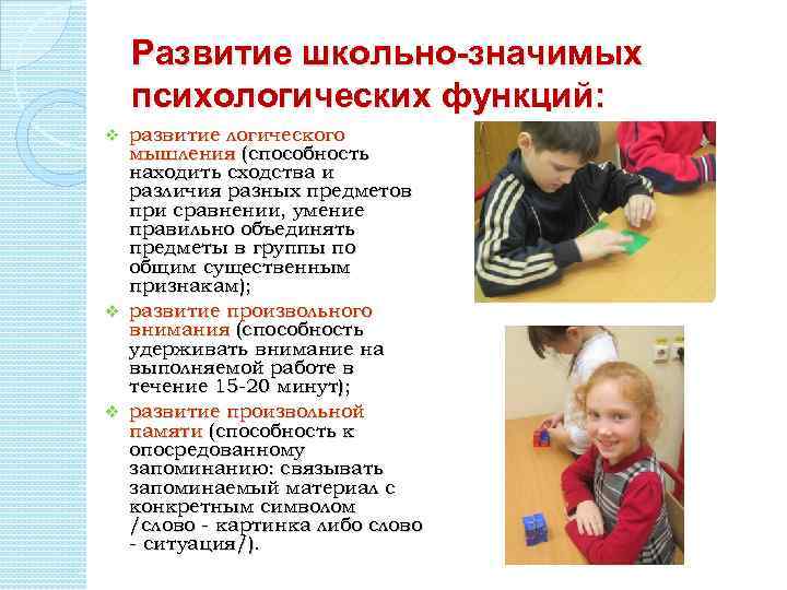 Развитие школьно-значимых психологических функций: развитие логического мышления (способность находить сходства и различия разных предметов