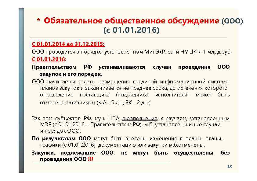 * Обязательное общественное обсуждение (ООО) (с 01. 2016) С 01. 2014 до 31. 12.