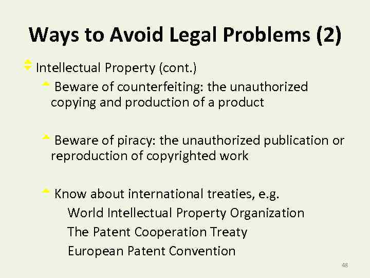 Ways to Avoid Legal Problems (2) v. Intellectual Property (cont. ) t. Beware of