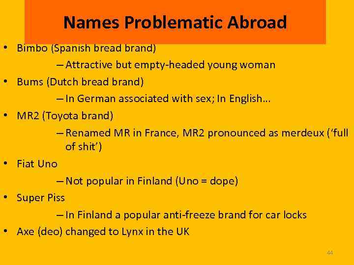 Names Problematic Abroad • Bimbo (Spanish bread brand) – Attractive but empty-headed young woman