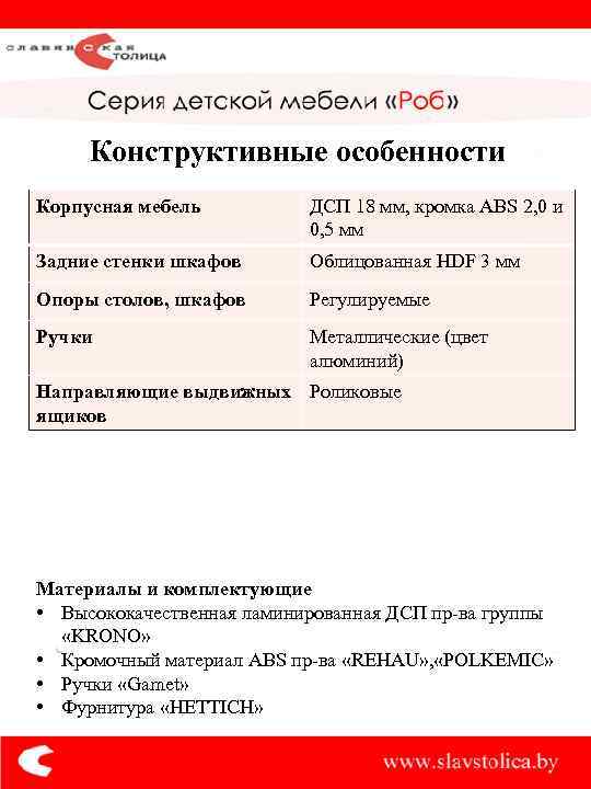 Конструктивные особенности Корпусная мебель ДСП 18 мм, кромка ABS 2, 0 и 0, 5