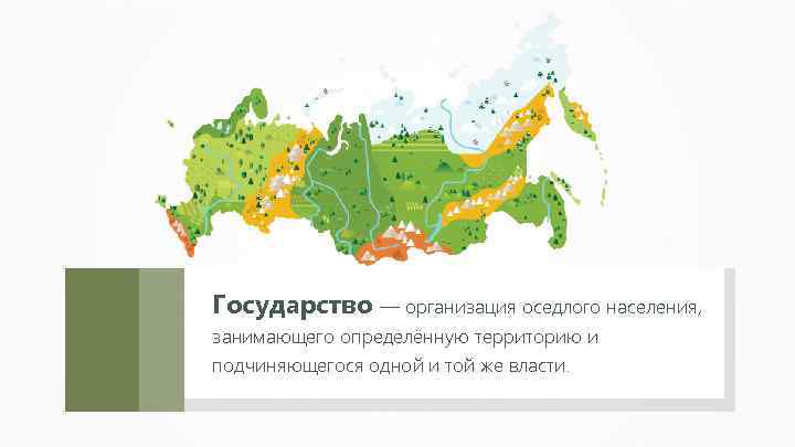 Государство — организация оседлого населения, занимающего определённую территорию и подчиняющегося одной и той же