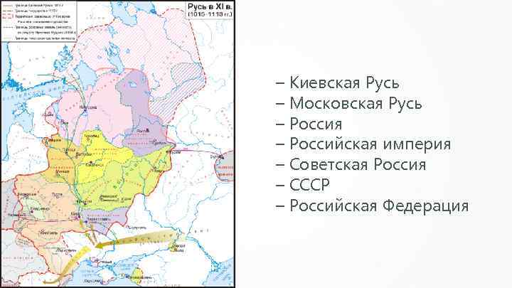 – Киевская Русь – Московская Русь – Россия – Российская империя – Советская Россия