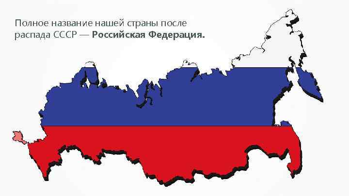 Полное название нашей страны после распада СССР — Российская Федерация. 