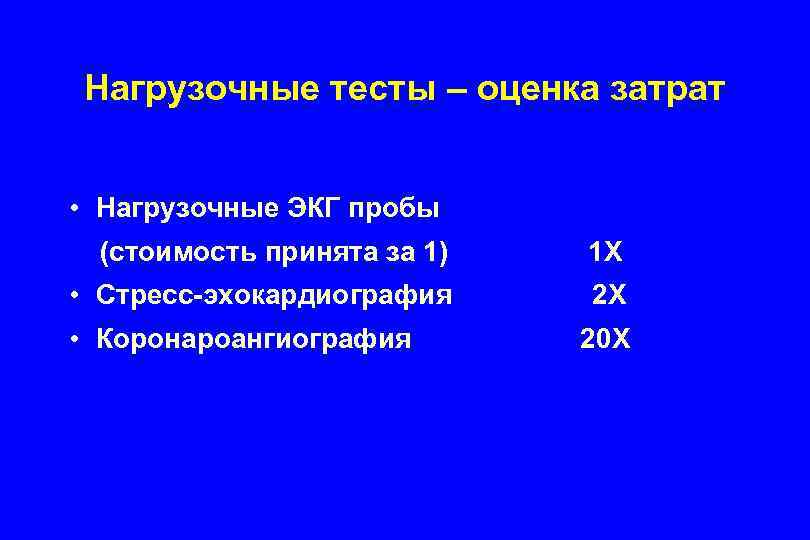 Нагрузочные тесты – оценка затрат • Нагрузочные ЭКГ пробы (стоимость принята за 1) 1