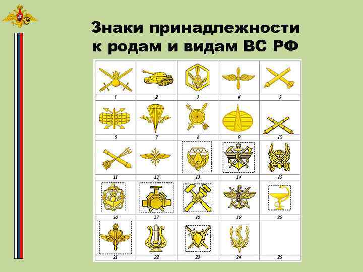 Знаки принадлежности к родам и видам ВС РФ 