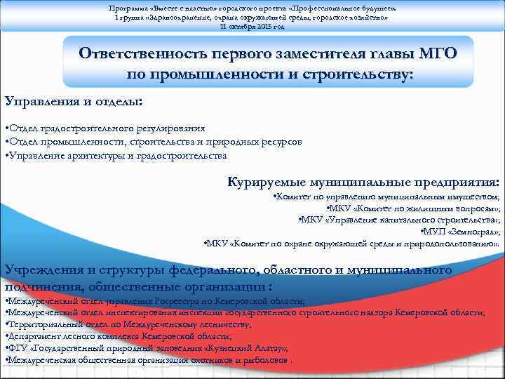 Программа «Вместе с властью» городского проекта «Профессиональное будущее» . 1 группа «Здравоохранение, охрана окружающей