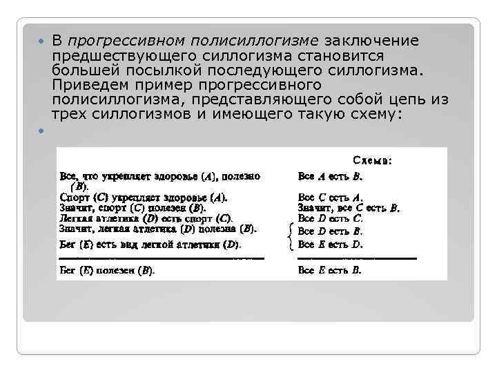 Посылка вывод. Прогрессивный силлогизм пример. Полисиллогизм примеры. Прогрессивный полисиллогизм. Частная посылка заключение силлогизма.