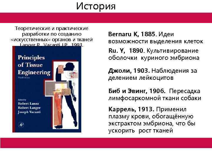 История Теоретические и практические разработки по созданию «искусственных» органов и тканей Langer R. ,