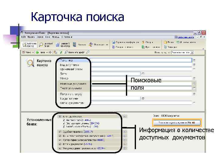 Карточка поиска Поисковые поля Информация о количестве доступных документов 