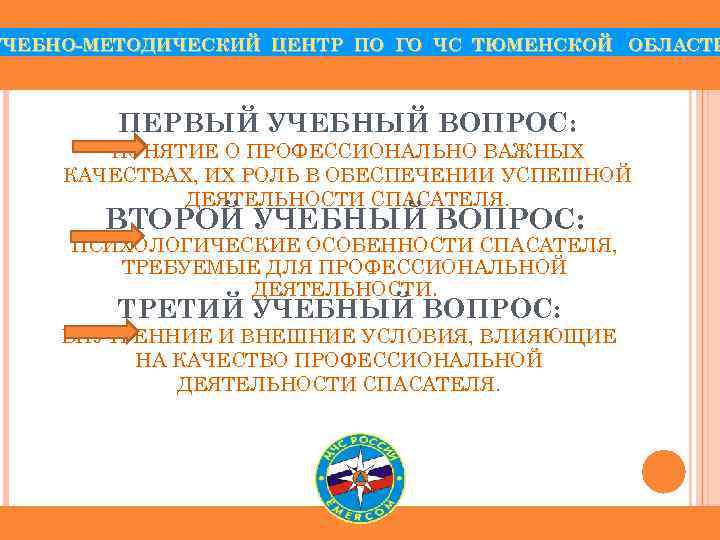УЧЕБНО-МЕТОДИЧЕСКИЙ ЦЕНТР ПО ГО ЧС ТЮМЕНСКОЙ ОБЛАСТИ ПЕРВЫЙ УЧЕБНЫЙ ВОПРОС: ПОНЯТИЕ О ПРОФЕССИОНАЛЬНО ВАЖНЫХ