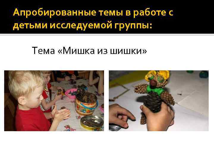 Апробированные темы в работе с детьми исследуемой группы: Тема «Мишка из шишки» 