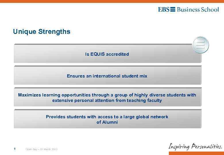 Unique Strengths Is EQUIS accredited Ensures an international student mix Maximizes learning opportunities through
