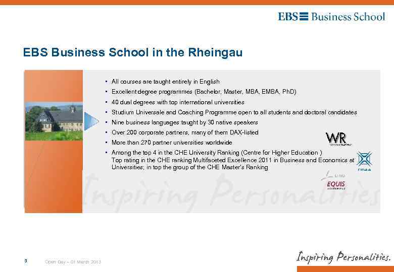 EBS Business School in the Rheingau • All courses are taught entirely in English