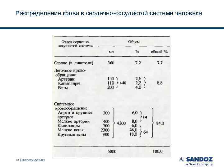 Распределение крови в сердечно-сосудистой системе человека 10 | Business Use Only 