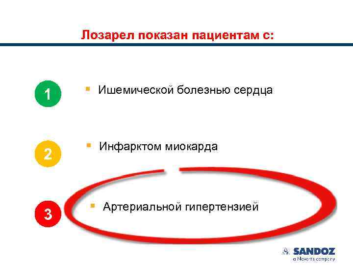 Лозарел показан пациентам с: 1 2 3 § Ишемической болезнью сердца § Инфарктом миокарда