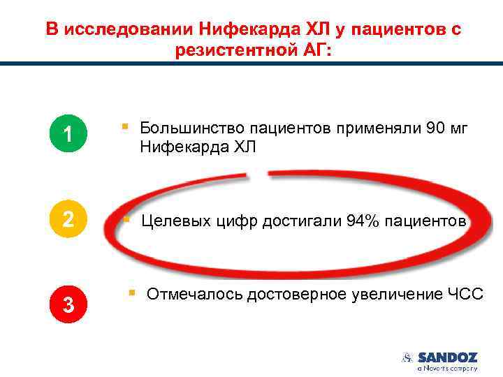 В исследовании Нифекарда ХЛ у пациентов с резистентной АГ: 1 § Большинство пациентов применяли