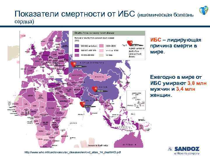 Показатели смертности от ИБС (ишемическая болезнь сердца) ИБС – лидирующая причина смерти в мире.