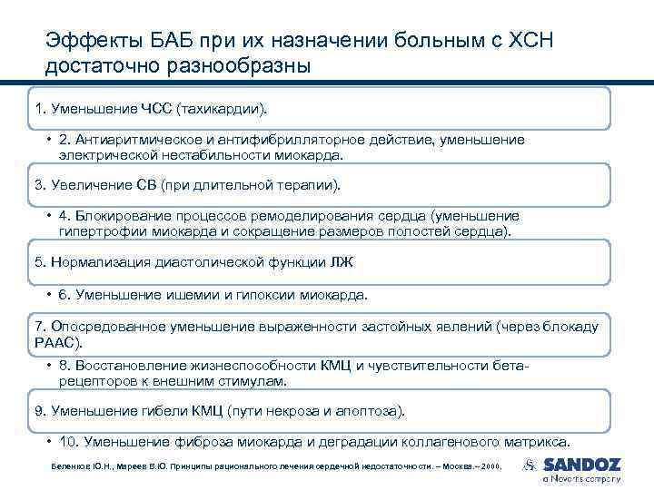 Эффекты БАБ при их назначении больным с ХСН достаточно разнообразны 1. Уменьшение ЧСС (тахикардии).