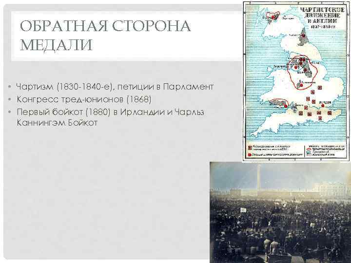 ОБРАТНАЯ СТОРОНА МЕДАЛИ • Чартизм (1830 -1840 -е), петиции в Парламент • Конгресс тред-юнионов