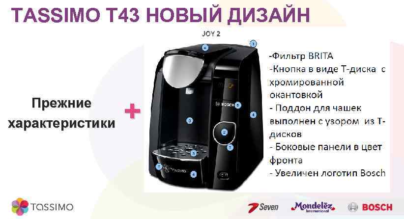 TASSIMO T 43 НОВЫЙ ДИЗАЙН Прежние характеристики + 