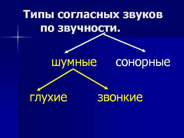 Типы согласных звуков по звучности. шумные глухие сонорные звонкие 