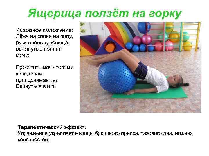 Ящерица ползёт на горку Исходное положение: Лёжа на спине на полу, руки вдоль туловища,